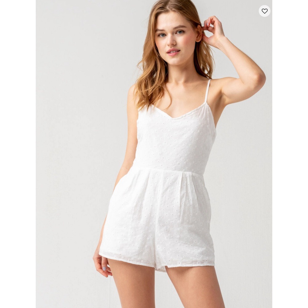 NEW Tilleys Sky and Sparrow White All Over Eyelet Romper‎ JRS XL Open Back Short